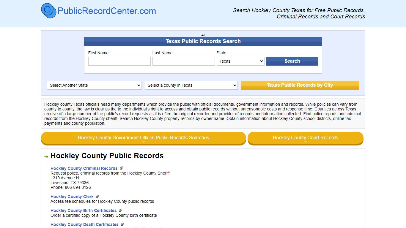 Hockley County Texas Free Public Records - Court Records - Criminal Records