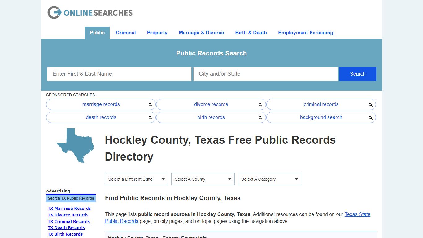 Hockley County, Texas Public Records Directory - OnlineSearches.com